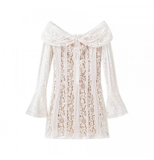 Women's new chic fashion lace short dress retro off-the-shoulder long-sleeved women's dress Vestidos Mujer Women's new chic fashion lace short dress retro off-the-shoulder long-sleeved women's dress Vestidos Mujer