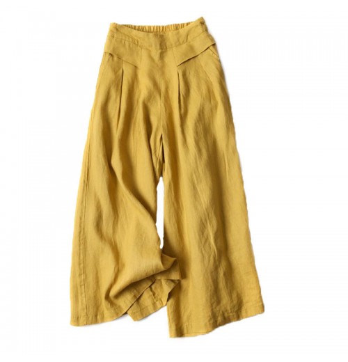 Women Summer Spring Loose Wide Leg Ninth Pants Cotton Linen Lady Solid Color Elastic Waist Casual Trousers Wholesale Pants Women Summer Spring Loose Wide Leg Ninth Pants Cotton Linen Lady Solid Color Elastic Waist Casual Trousers Wholesale Pants