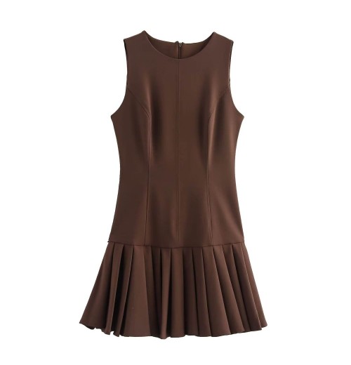 Women's new chic fashion temperament wide pleated design mini dress retro sleeveless O-neck women's dress Vestidos Women's new chic fashion temperament wide pleated design mini dress retro sleeveless O-neck women's dress Vestidos