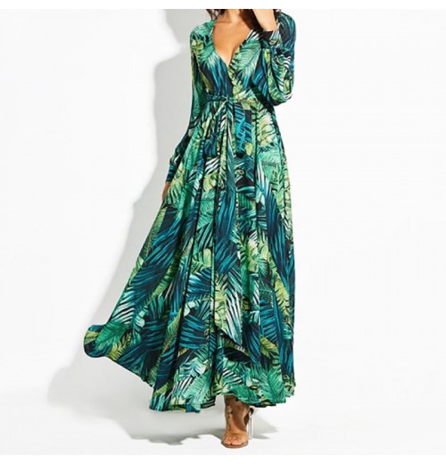 Customize Autumn Summer Womens clothing Casual Dress Lantern Sleeve Floral Printed Sexy V-neck Long Sleeve Leaf Hem Maxi Dress Customize Autumn Summer Womens clothing Casual Dress Lantern Sleeve Floral Printed Sexy V-neck Long Sleeve Leaf Hem Maxi Dress