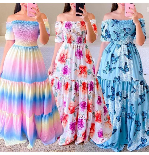 Fashion Ladies Long Summer One-shoulder Floral Dress Women Clothing Casual Dresses Women's Maxi Dresses Fashion Ladies Long Summer One-shoulder Floral Dress Women Clothing Casual Dresses Women's Maxi Dresses