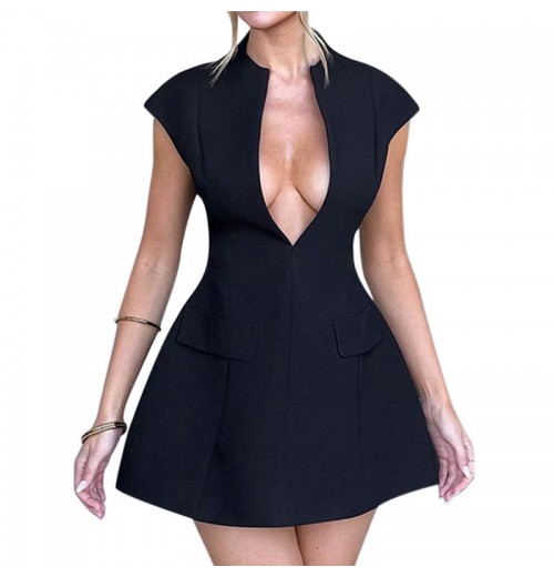 Women's Elegant A-Line Mini Dress V-Neck Short Sleeves Breathable Summer Fashion Party Sexy Solid Dress Women's Elegant A-Line Mini Dress V-Neck Short Sleeves Breathable Summer Fashion Party Sexy Solid Dress