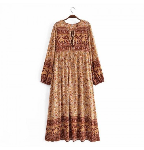 Customized Women's Summer Bohemian Midi Floral Dress Breathable Loose Long Sleeved for Vacation Leisure Cute Y2K Sweet Style Customized Women's Summer Bohemian Midi Floral Dress Breathable Loose Long Sleeved for Vacation Leisure Cute Y2K Sweet Style