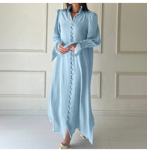 Summer Church Dresses Custom Wholesale Teens Ladies Women Maxi Cotton Slit Button Stand Collar Shirt Maxi Dress Summer Church Dresses Custom Wholesale Teens Ladies Women Maxi Cotton Slit Button Stand Collar Shirt Maxi Dress