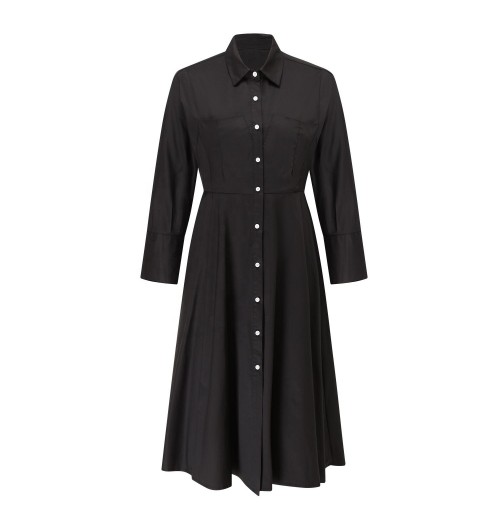 Custom Evening Black Solid Summer 100% Organic Cotton Pleated Pocket Church Midi Shirt Style Dress Elegant Modest Women Ladies Custom Evening Black Solid Summer 100% Organic Cotton Pleated Pocket Church Midi Shirt Style Dress Elegant Modest Women Ladies