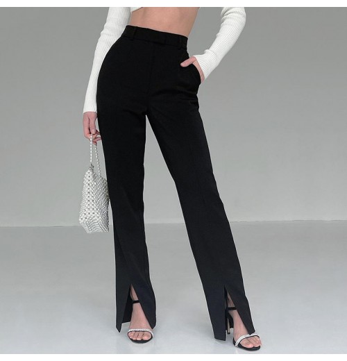 2022 wholesale vendor women clothing slit solid black slim fashion new design casual ladies pants trousers 2022 wholesale vendor women clothing slit solid black slim fashion new design casual ladies pants trousers