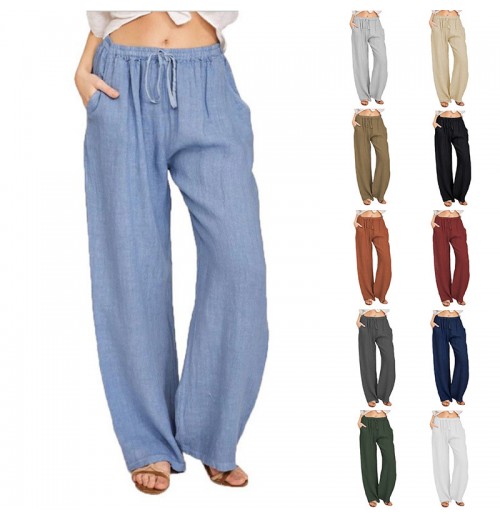 Cotton Linen Drawstring Waist Wide Leg Loose Pants Women's Pants & Trousers Formal Pants For Women Cotton Linen Drawstring Waist Wide Leg Loose Pants Women's Pants & Trousers Formal Pants For Women