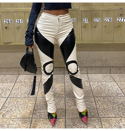 high waist colors contrast women's pants & trousers 2023 sexy women pu leather pants spring clothes high waist colors contrast women's pants & trousers 2023 sexy women pu leather pants spring clothes