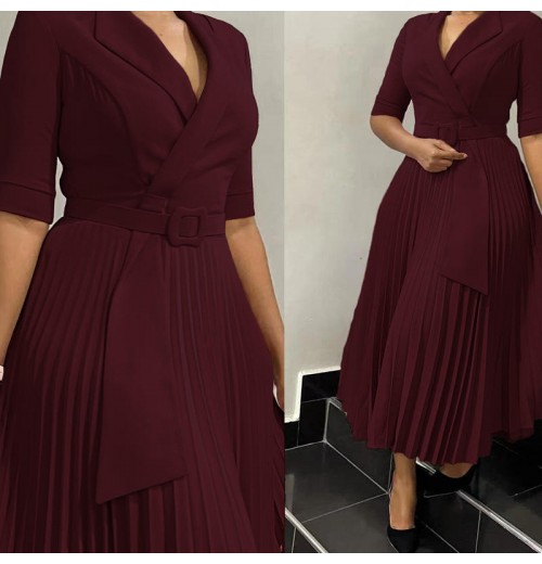 Women's Clothing 2024 Autumn And Winter New OL Fashion Tailored Collar Pleat And Waisted Plus Size Africa Dress Women's Clothing 2024 Autumn And Winter New OL Fashion Tailored Collar Pleat And Waisted Plus Size Africa Dress