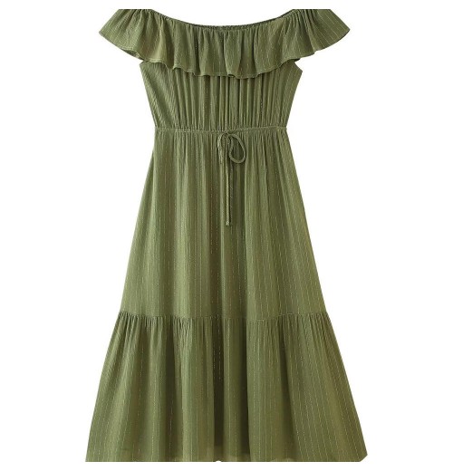 Women Summer New Fashion Metallic striped midi dress Vintage Short-sleeved Vacation Casual Chic Female Dresses Women Summer New Fashion Metallic striped midi dress Vintage Short-sleeved Vacation Casual Chic Female Dresses