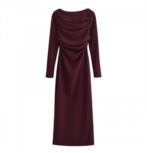 ZATRHMBM women's clothing 2024 new fashion backless long dress retro long sleeve pleated Female dress ZATRHMBM women's clothing 2024 new fashion backless long dress retro long sleeve pleated Female dress