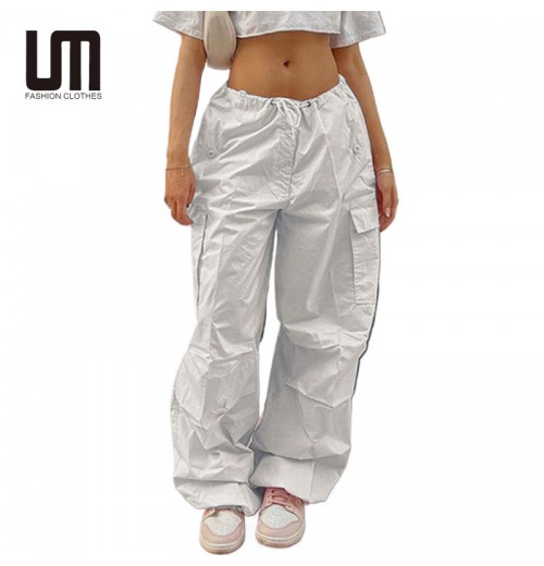 Liu Ming Spring Women Casual Loose High Waist Elastic Straight Sweatpants Pockets Cargo Pants Liu Ming Spring Women Casual Loose High Waist Elastic Straight Sweatpants Pockets Cargo Pants