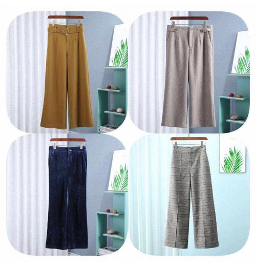 2024 Custom Spring Elegant High Waist Wide Leg Women Pants Vintage Flare Trousers Casual Solid Zipper Gym Pants 2024 Custom Spring Elegant High Waist Wide Leg Women Pants Vintage Flare Trousers Casual Solid Zipper Gym Pants