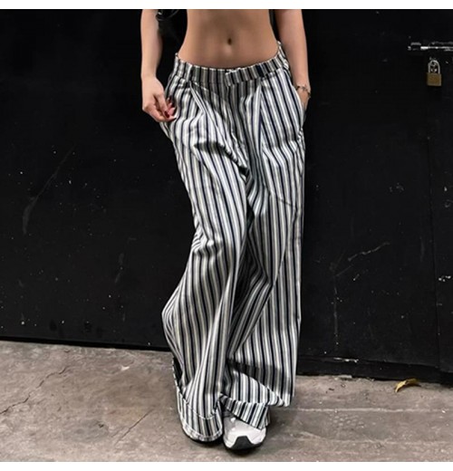 Street Style Fashionable Striped Low Waist Straight Casual pants women All-match Wide Leg pants Street Style Fashionable Striped Low Waist Straight Casual pants women All-match Wide Leg pants