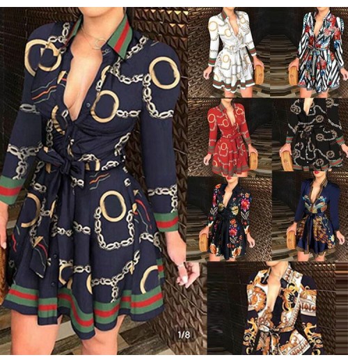 Wholesale Casual Dresses Women's Summer Skater Dress with Fashion Pattern Print and Belt Summer Clothes Wholesale Casual Dresses Women's Summer Skater Dress with Fashion Pattern Print and Belt Summer Clothes