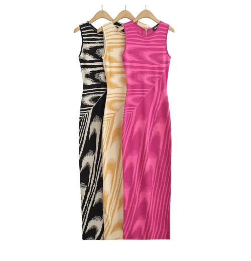 24 Summer New Women's Wear Spicy Girl Abstract Pattern High Waist Slim Fit Round Neck Zipper Sleeveless Wrapped Hip Maxi Dresses 24 Summer New Women's Wear Spicy Girl Abstract Pattern High Waist Slim Fit Round Neck Zipper Sleeveless Wrapped Hip Maxi Dresses