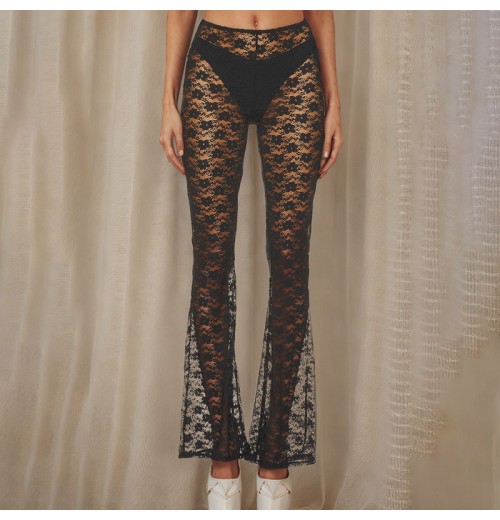 Peeqi D24PT002 Wholesale OED ODM 2024 Women Clothes Sexy Lace High Waist Flare Pants Women's Pants Trousers Peeqi D24PT002 Wholesale OED ODM 2024 Women Clothes Sexy Lace High Waist Flare Pants Women's Pants Trousers