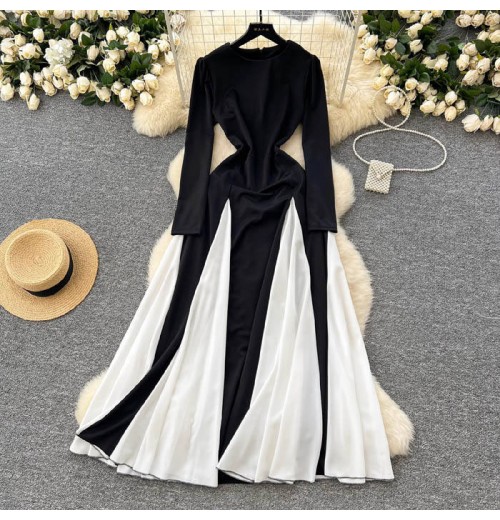 YM6159 New 2024 Autumn Chic Black White Color Long Sleeve Midi Dress Women's Elegant Dresses Clothing 11 YM6159 New 2024 Autumn Chic Black White Color Long Sleeve Midi Dress Women's Elegant Dresses Clothing 11