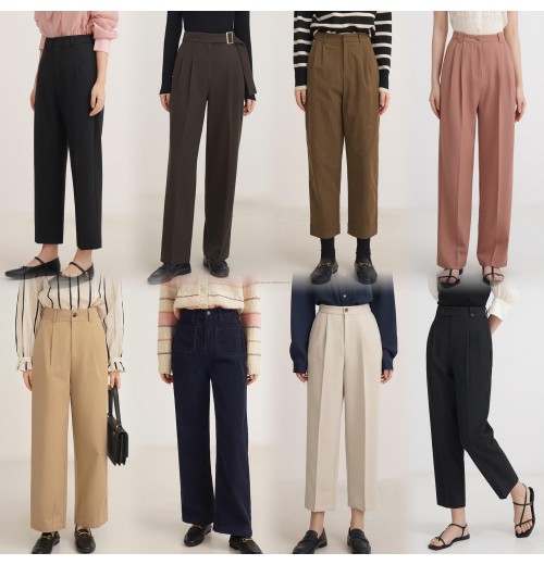Women's Cotton High-Waisted Plus Size Streetwear Pants with Adjustable Waistband Women's Cotton High-Waisted Plus Size Streetwear Pants with Adjustable Waistband