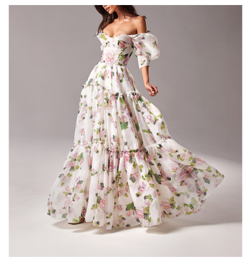 2024 Ladies Backless Sleeveless Strap Floral Maxi Dress Linen Cotton Ruffle Layered Summer Casual Dress 2024 Ladies Backless Sleeveless Strap Floral Maxi Dress Linen Cotton Ruffle Layered Summer Casual Dress